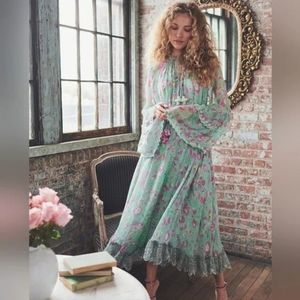 Hemant & Nandita Hera Long Sleeve Midi Dress Mint Macaron Womens XS